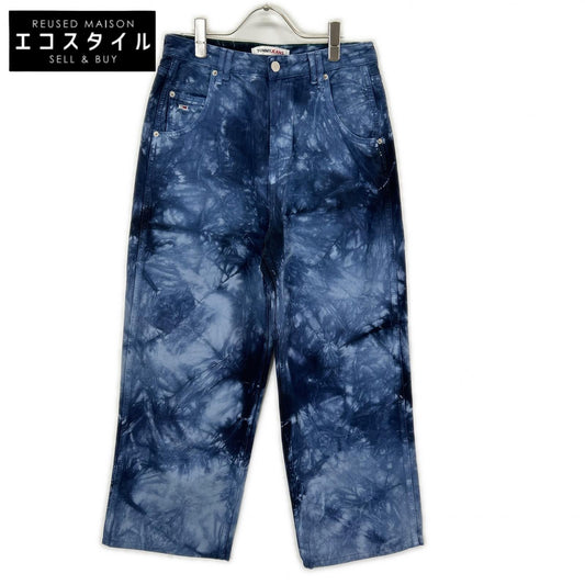 tommy jeans トミージーンズ ブルー 総柄 染め ローライズバギージーンズ ボトムス