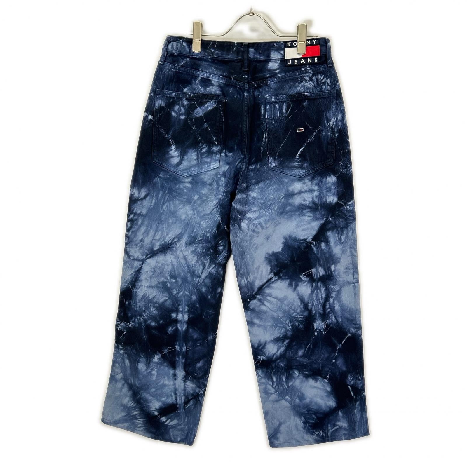 tommy jeans トミージーンズ ブルー 総柄 染め ローライズバギージーンズ ボトムス