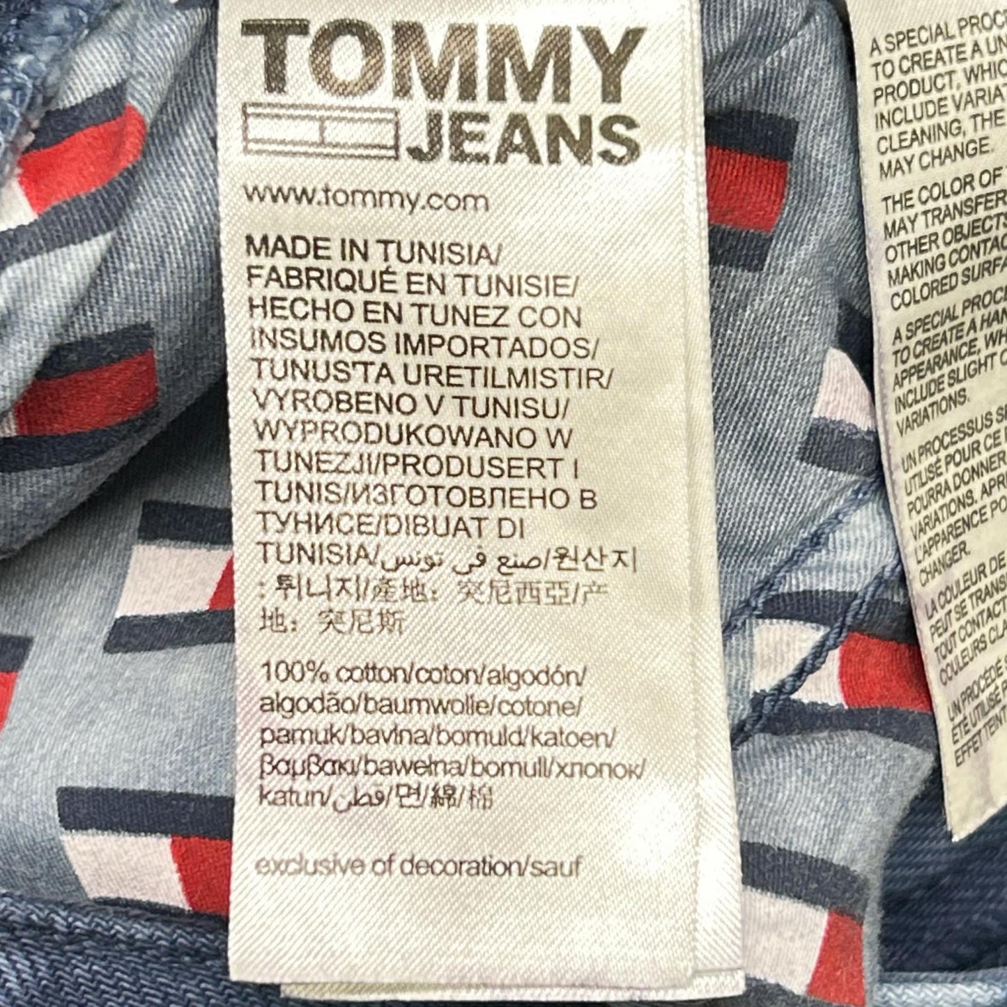 tommy jeans トミージーンズ ブルー 総柄 染め ローライズバギージーンズ ボトムス
