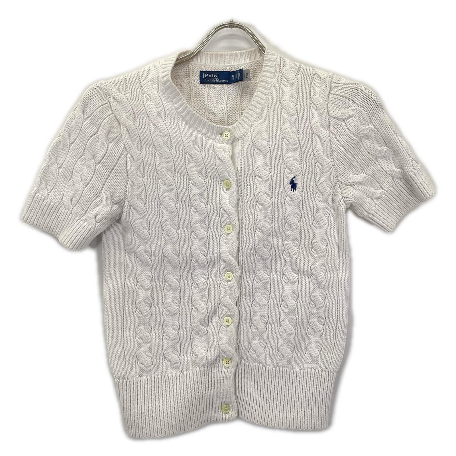 POLObyRalphLauren ポロラルフローレン ホワイト ケーブルニット ショートスリーブ カーディガン トップス