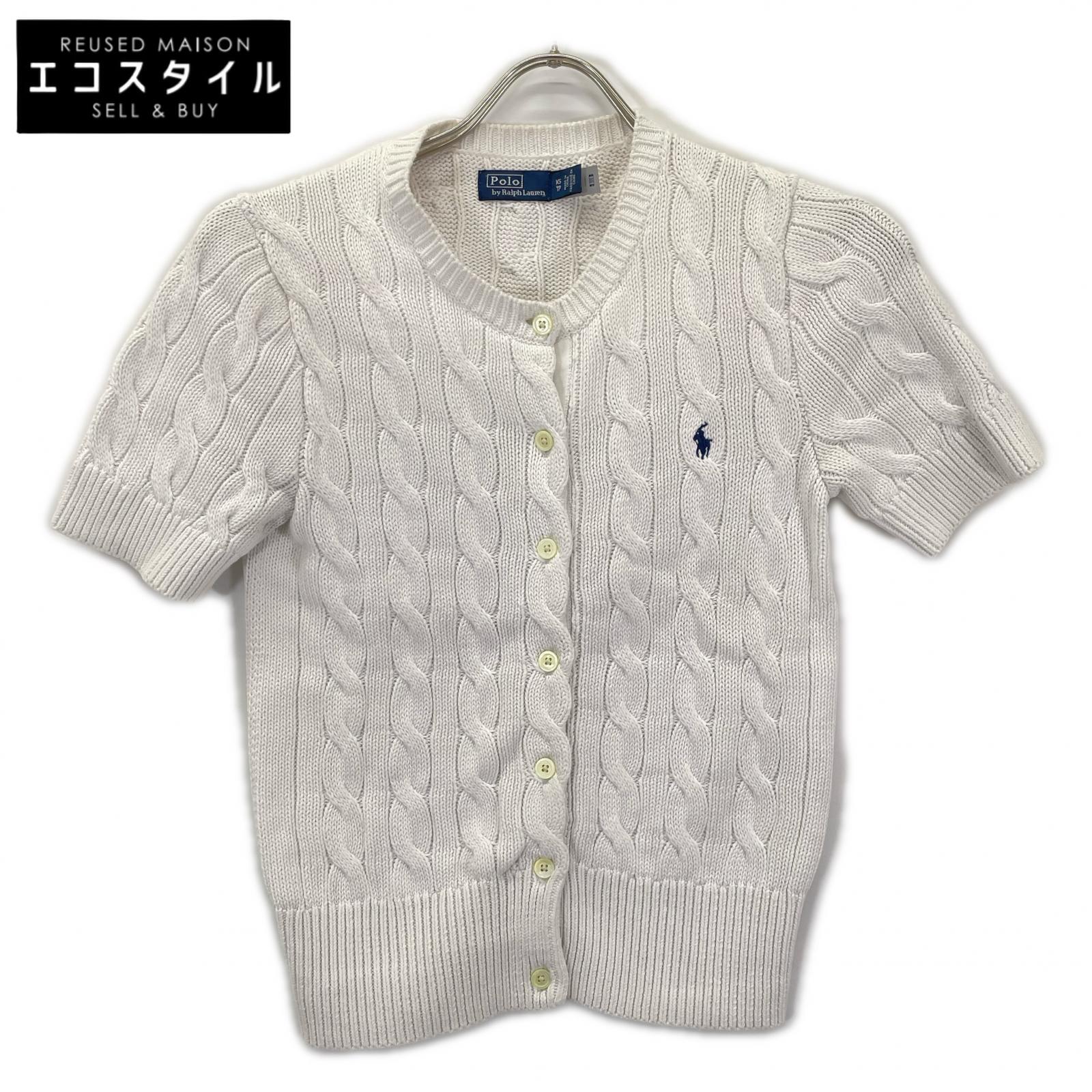 POLObyRalphLauren ポロラルフローレン ホワイト ケーブルニット ショートスリーブ カーディガン トップス