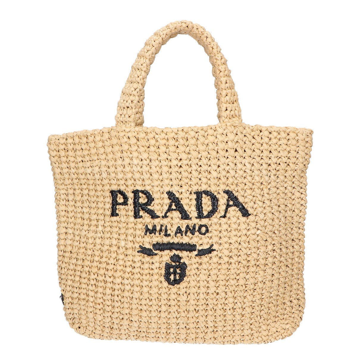 PRADA プラダ 美品 1BG422 ラフィア トライアングルプレート ロゴジャガード スモールクロシェ トートバッグ