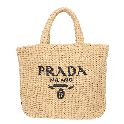 PRADA プラダ 美品 1BG422 ラフィア トライアングルプレート ロゴジャガード スモールクロシェ トートバッグ