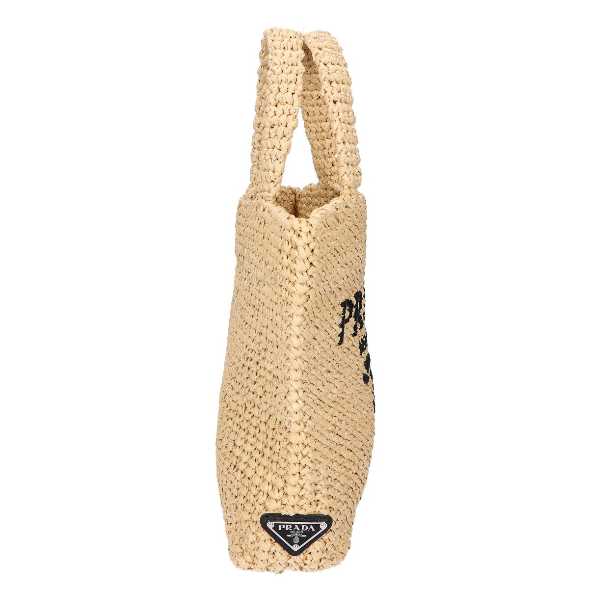 PRADA プラダ 美品 1BG422 ラフィア トライアングルプレート ロゴジャガード スモールクロシェ トートバッグ
