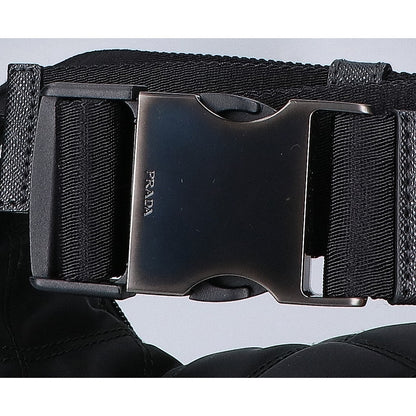 PRADA プラダ 美品 2VL003 ナイロン x サフィアーノ ロゴデザイン トライアングルプレート キルティングウエストバッグ ボディバッグ