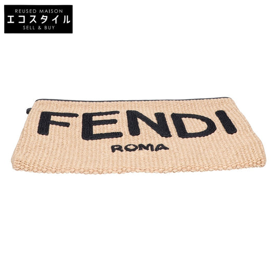 FENDI フェンディ 【美品】8N0205 ラフィアｘレザー ロゴ入り クラッチバッグ セカンドバッグ クラッチバッグ