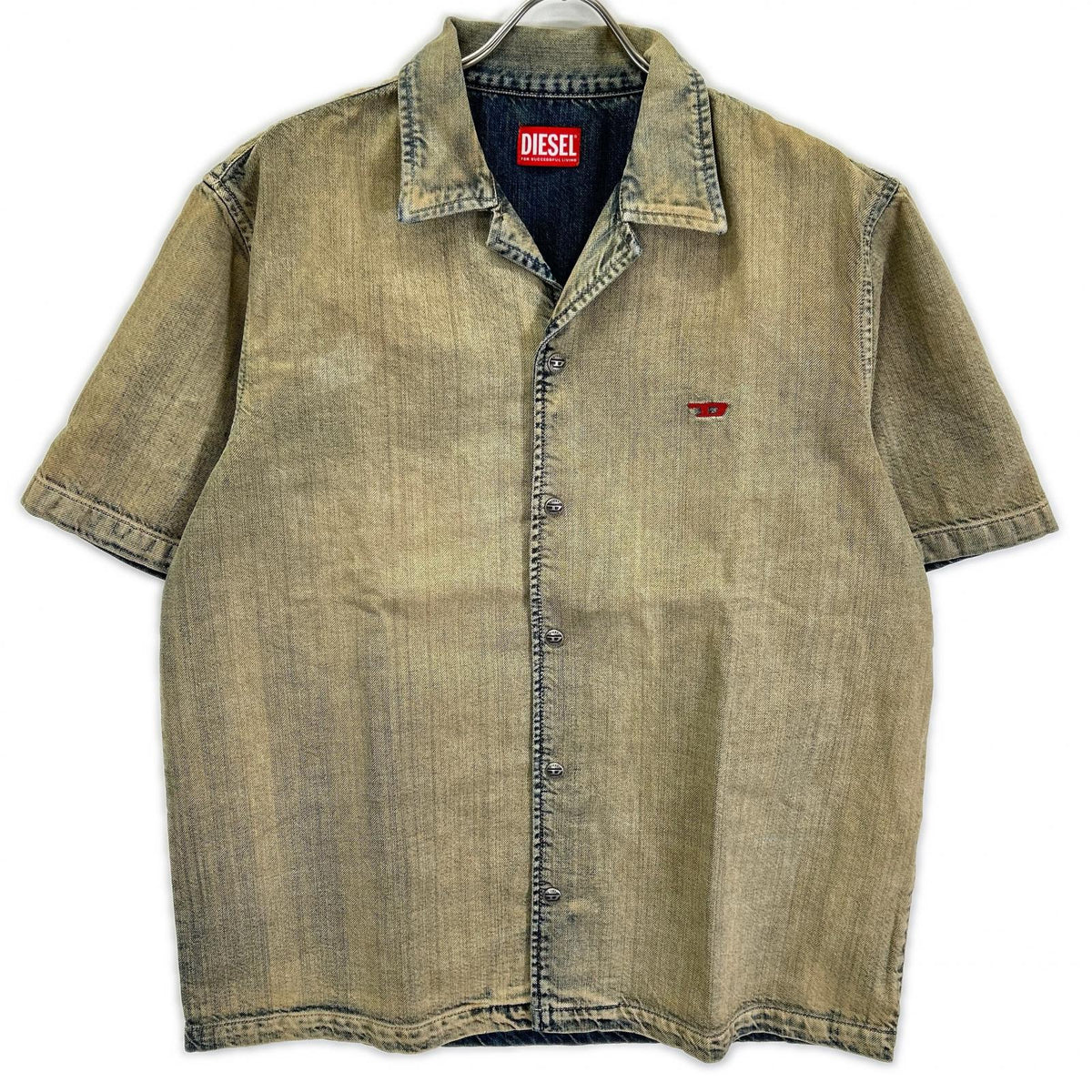 DIESEL Diesel A16957 09L49 Beige D-NABIL-D Open-Collar Denim Short-Sleeve Shirt Top