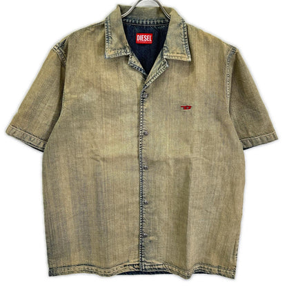 DIESEL Diesel A16957 09L49 Beige D-NABIL-D Open-Collar Denim Short-Sleeve Shirt Top