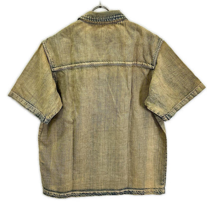 DIESEL Diesel A16957 09L49 Beige D-NABIL-D Open-Collar Denim Short-Sleeve Shirt Top
