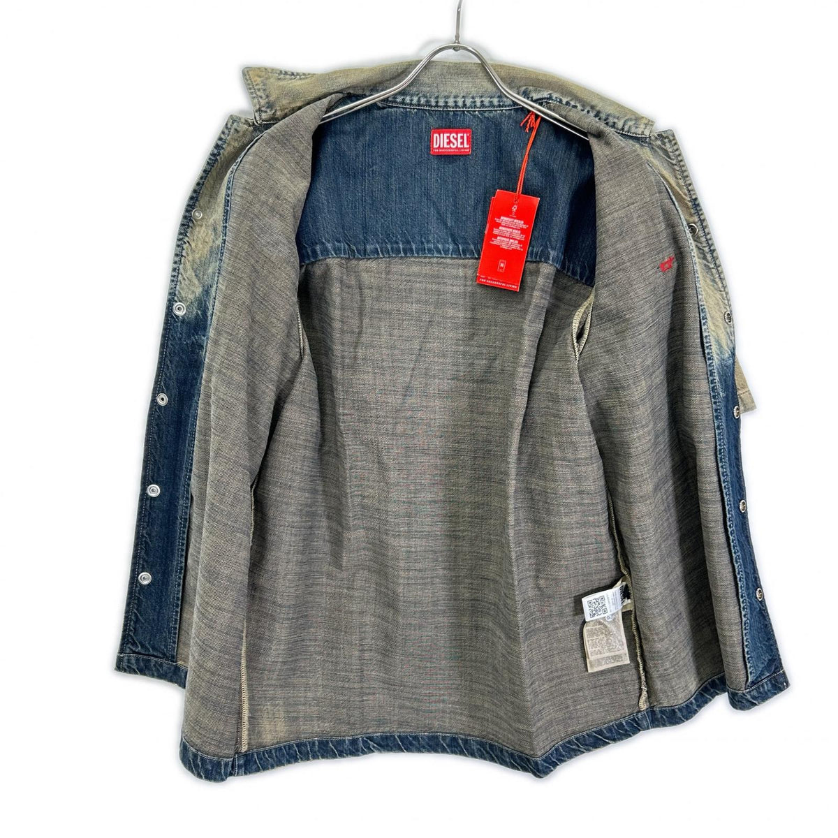 DIESEL Diesel A16957 09L49 Beige D-NABIL-D Open-Collar Denim Short-Sleeve Shirt Top