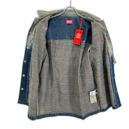 DIESEL Diesel A16957 09L49 Beige D-NABIL-D Open-Collar Denim Short-Sleeve Shirt Top
