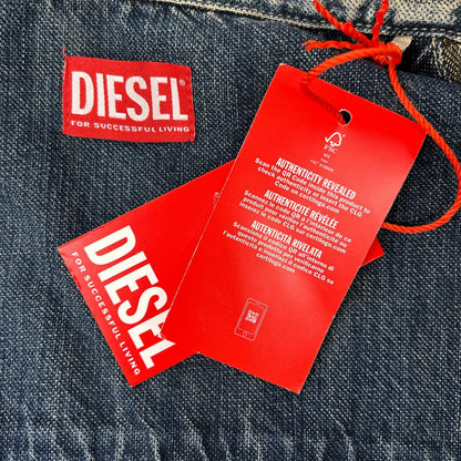 DIESEL Diesel A16957 09L49 Beige D-NABIL-D Open-Collar Denim Short-Sleeve Shirt Top