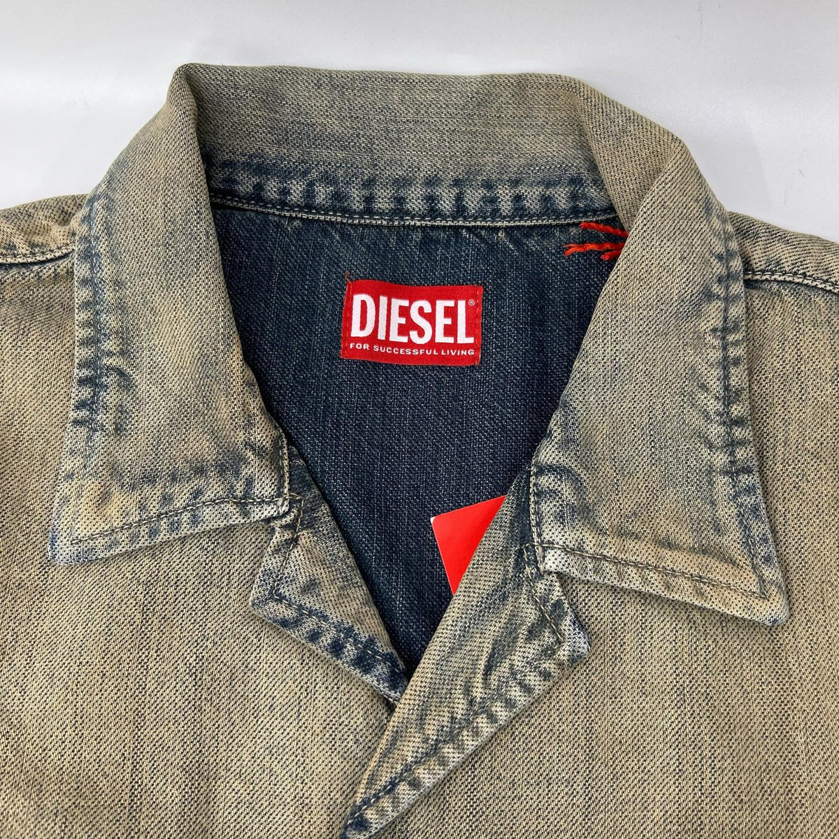 DIESEL Diesel A16957 09L49 Beige D-NABIL-D Open-Collar Denim Short-Sleeve Shirt Top