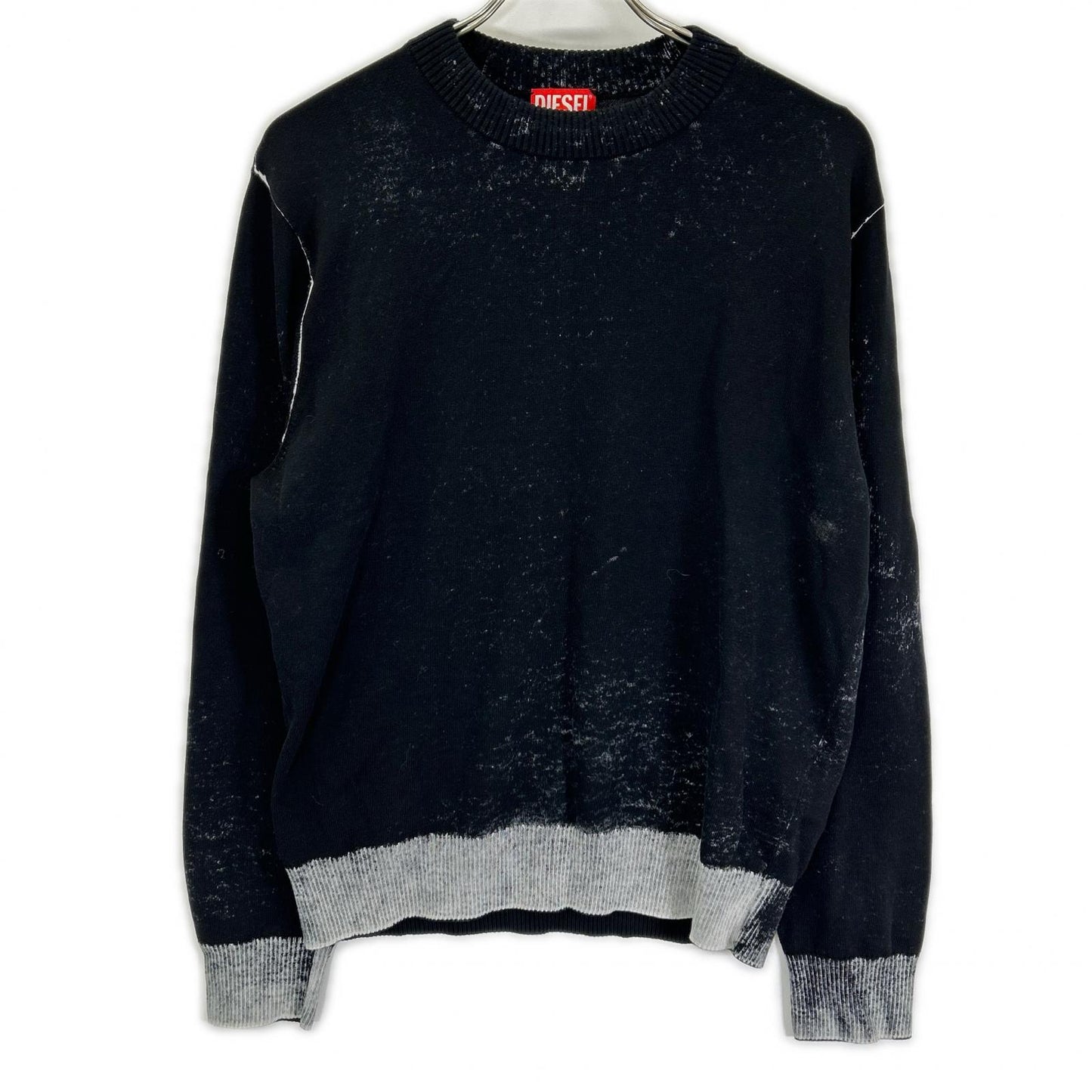 DIESEL ディーゼル A11187 24SS ブラック K-LARENCE-B ブリーチ加工クルーネックニット トップス