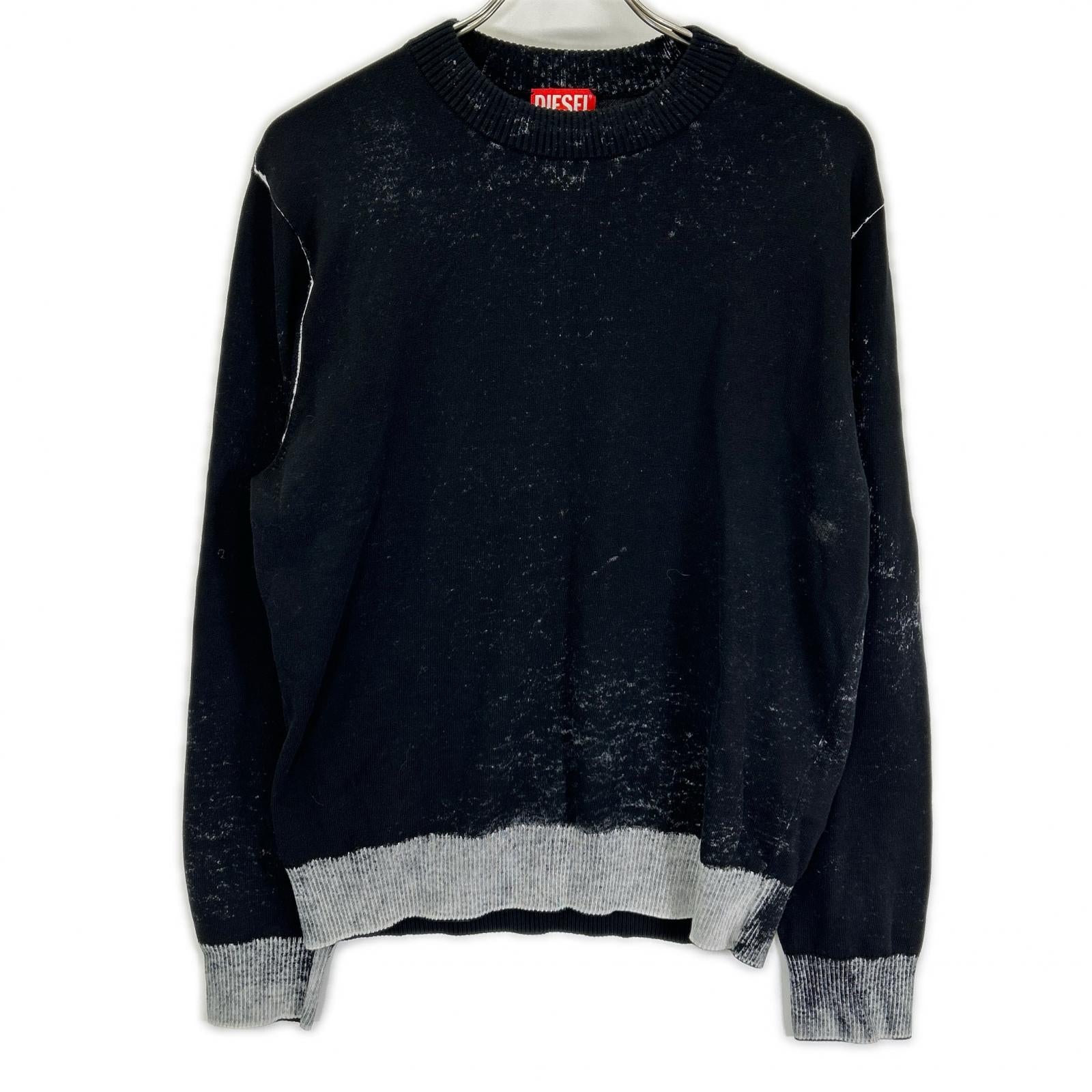 DIESEL ディーゼル A11187 24SS ブラック K-LARENCE-B ブリーチ加工クルーネックニット トップス