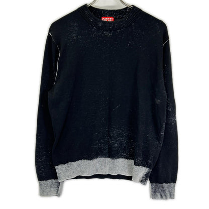 DIESEL ディーゼル A11187 24SS ブラック K-LARENCE-B ブリーチ加工クルーネックニット トップス