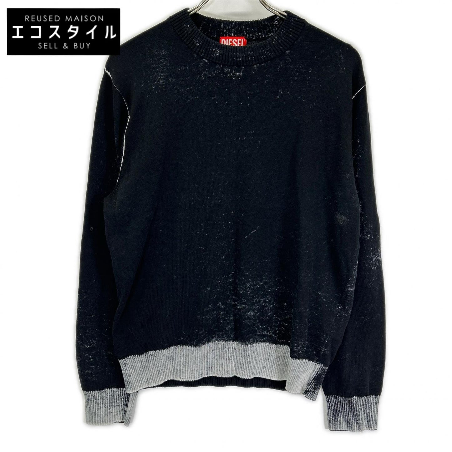 DIESEL ディーゼル A11187 24SS ブラック K-LARENCE-B ブリーチ加工クルーネックニット トップス