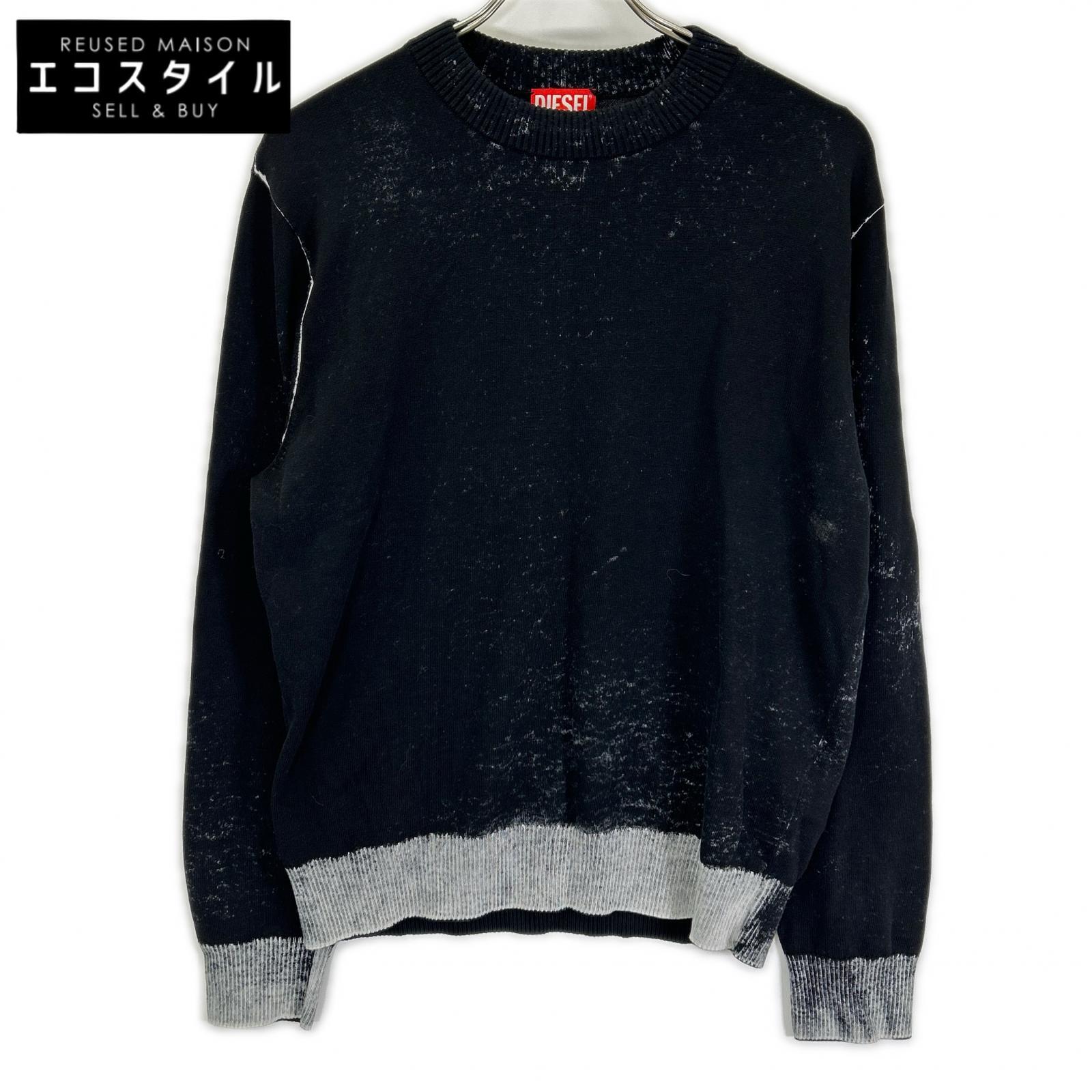 DIESEL ディーゼル A11187 24SS ブラック K-LARENCE-B ブリーチ加工クルーネックニット トップス