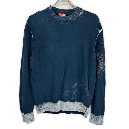 DIESEL ディーゼル A11187 24SS ブルー K-LARENCE-B ブリーチ加工クルーネックニット トップス