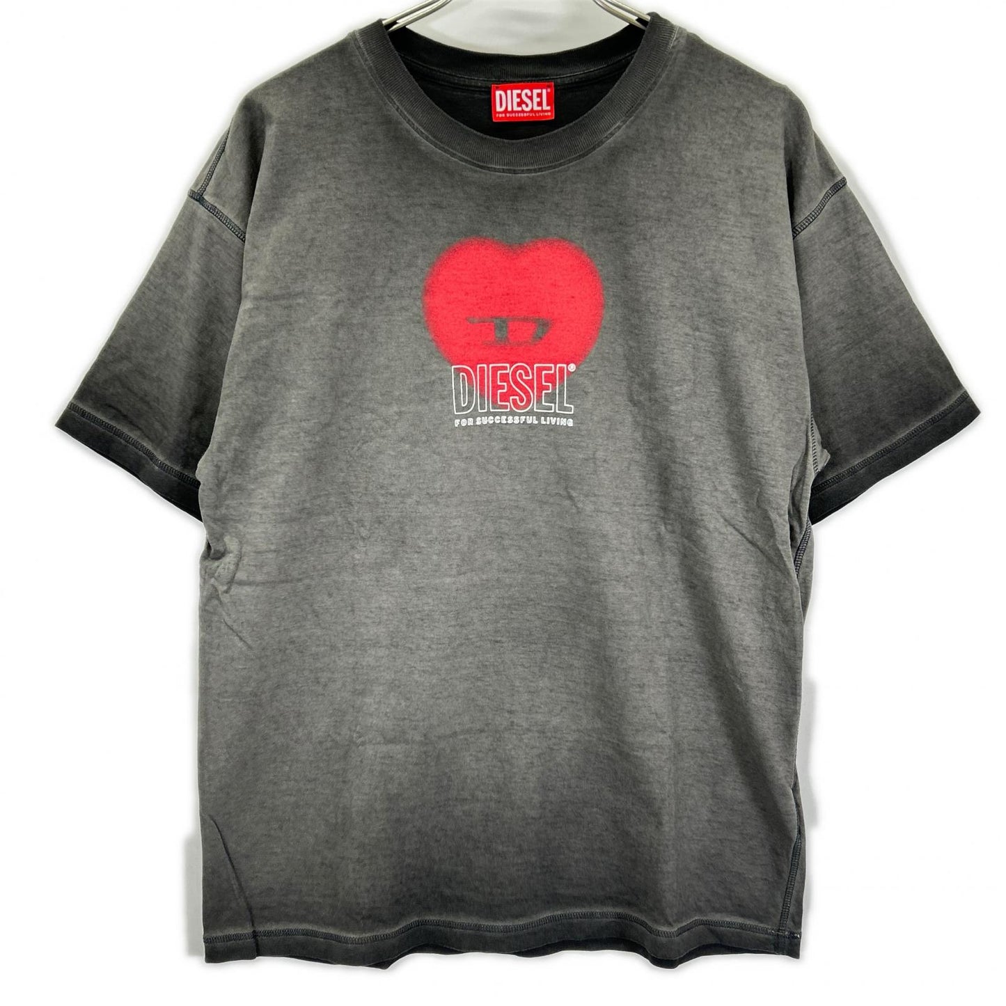 DIESEL ディーゼル グレー T-BUXT-N4 ハートプリントTシャツ トップス
