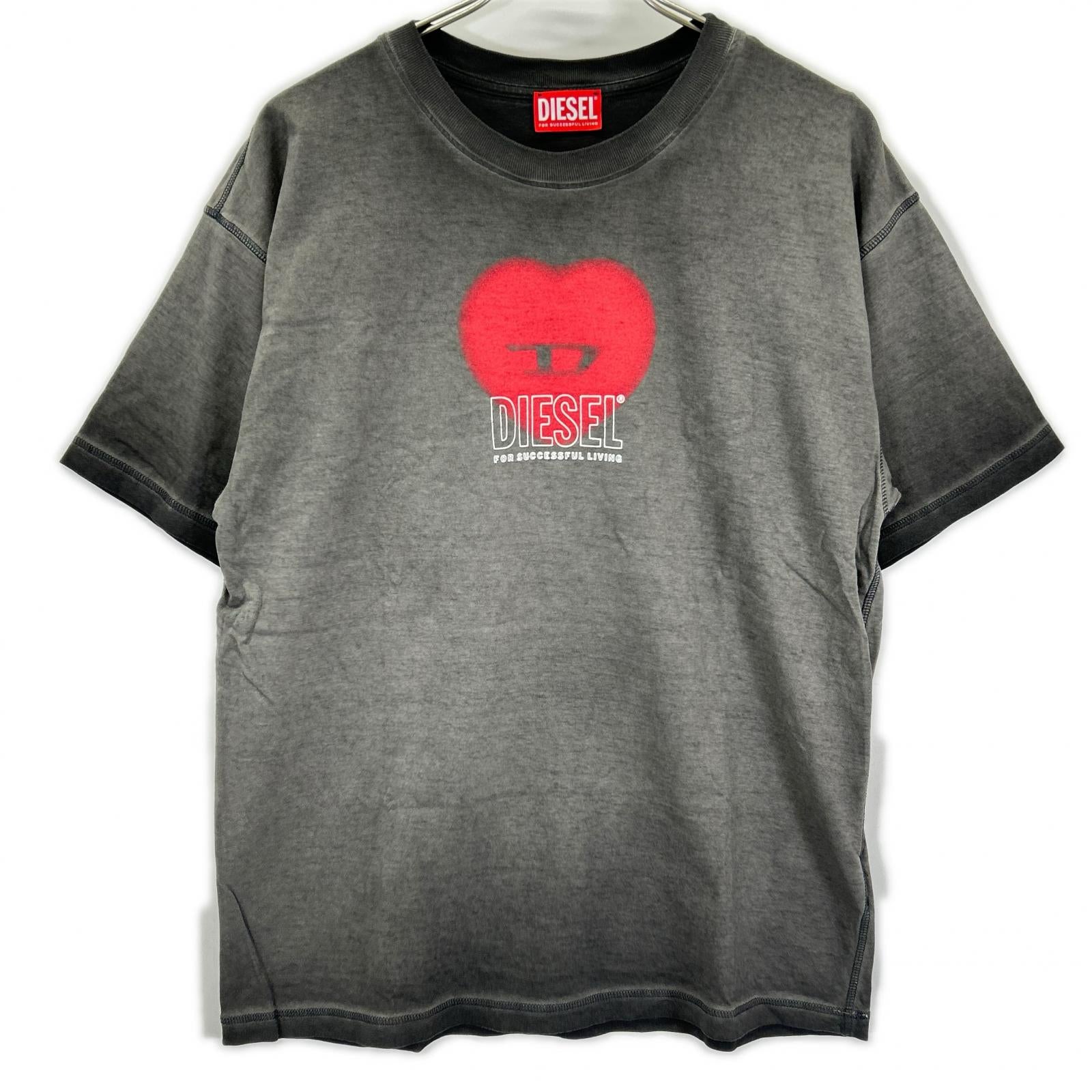 DIESEL ディーゼル グレー T-BUXT-N4 ハートプリントTシャツ トップス