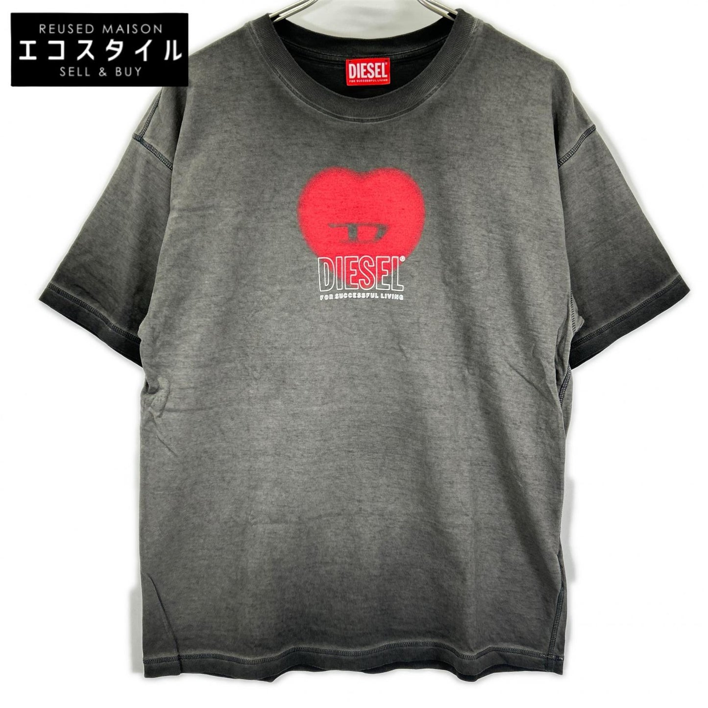 DIESEL ディーゼル グレー T-BUXT-N4 ハートプリントTシャツ トップス