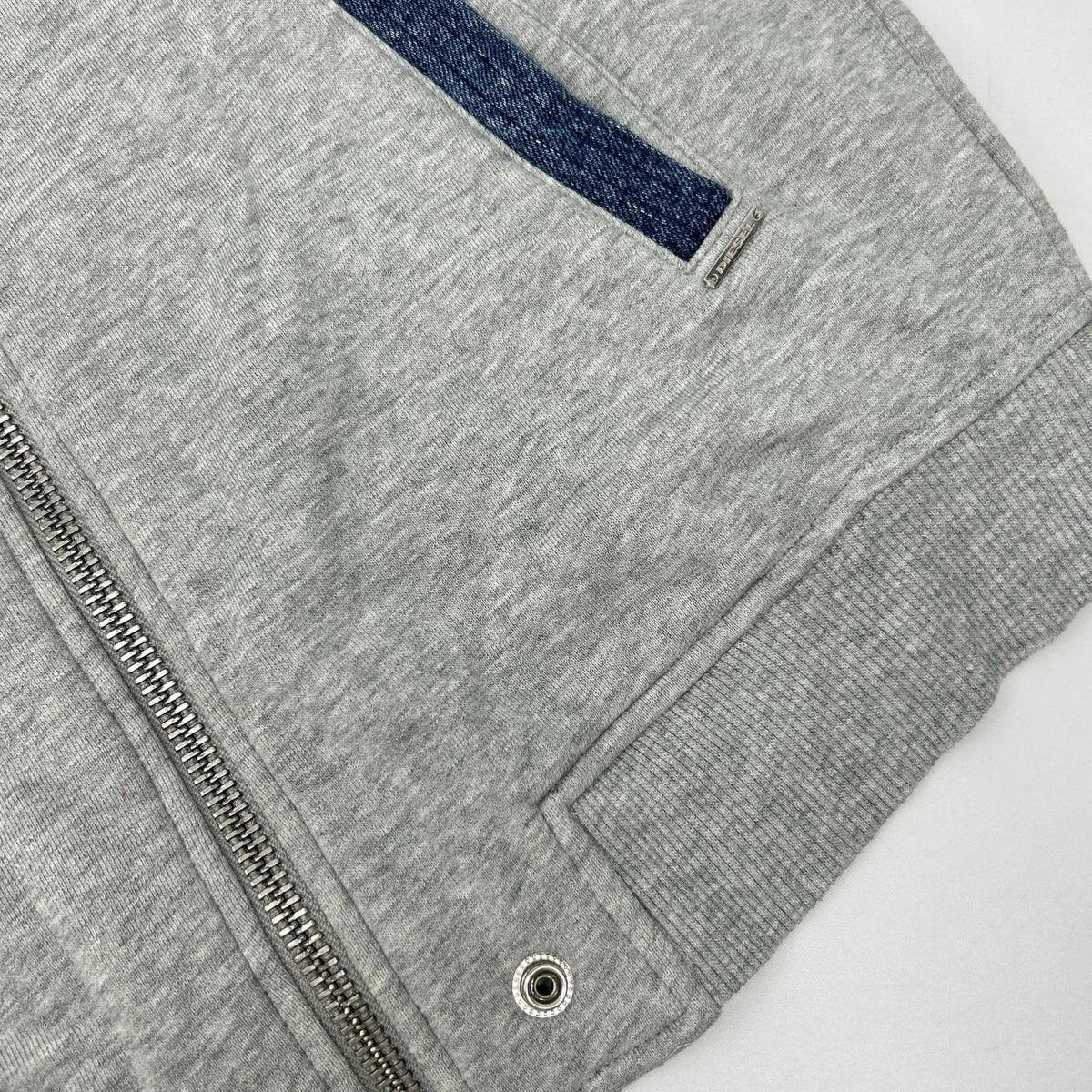 DIESEL ディーゼル グレー デニム切替 フーデッドジップアップパーカ トップス