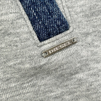 DIESEL ディーゼル グレー デニム切替 フーデッドジップアップパーカ トップス