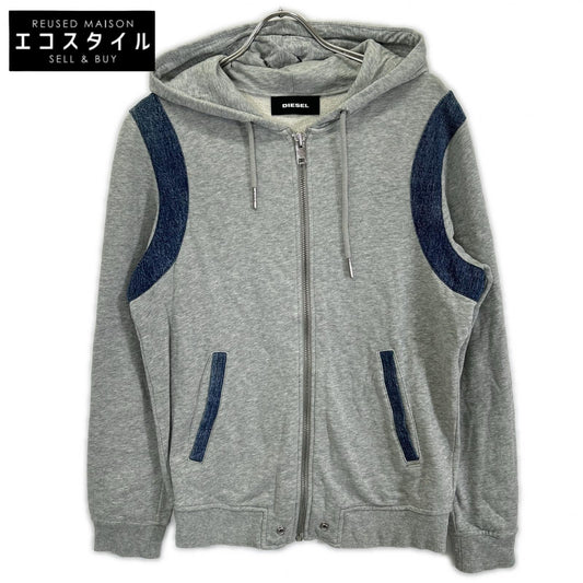 DIESEL ディーゼル グレー デニム切替 フーデッドジップアップパーカ トップス