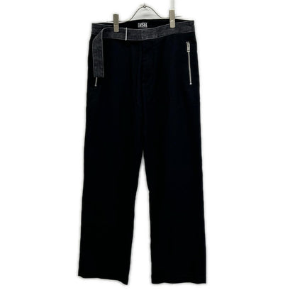 DIESEL Diesel Black P-GOLD-A Belted Wide-Leg Pants Bottoms