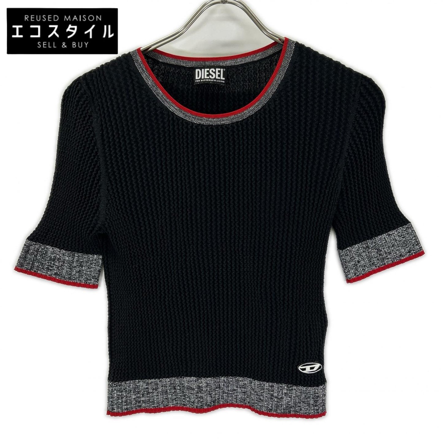 DIESEL ディーゼル ブラック M-ARIANNE SS ストレッチショートスリーブトップス トップス
