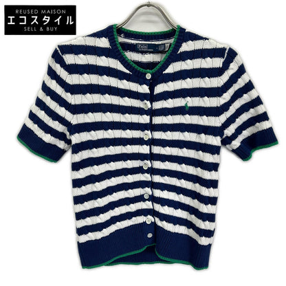 POLObyRalphLauren ポロラルフローレン 24SS ブルー×ホワイト ストライプド ケーブルニット ショートスリーブ カーディガン トップス