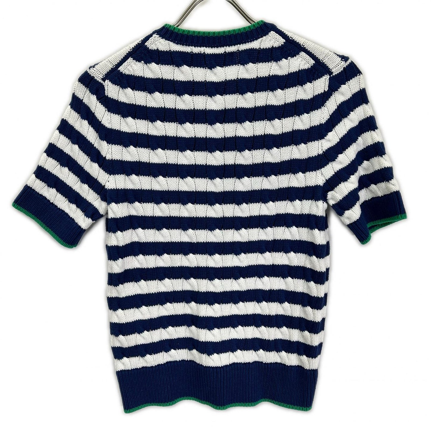 POLObyRalphLauren ポロラルフローレン 24SS ブルー×ホワイト ストライプド ケーブルニット ショートスリーブ カーディガン トップス