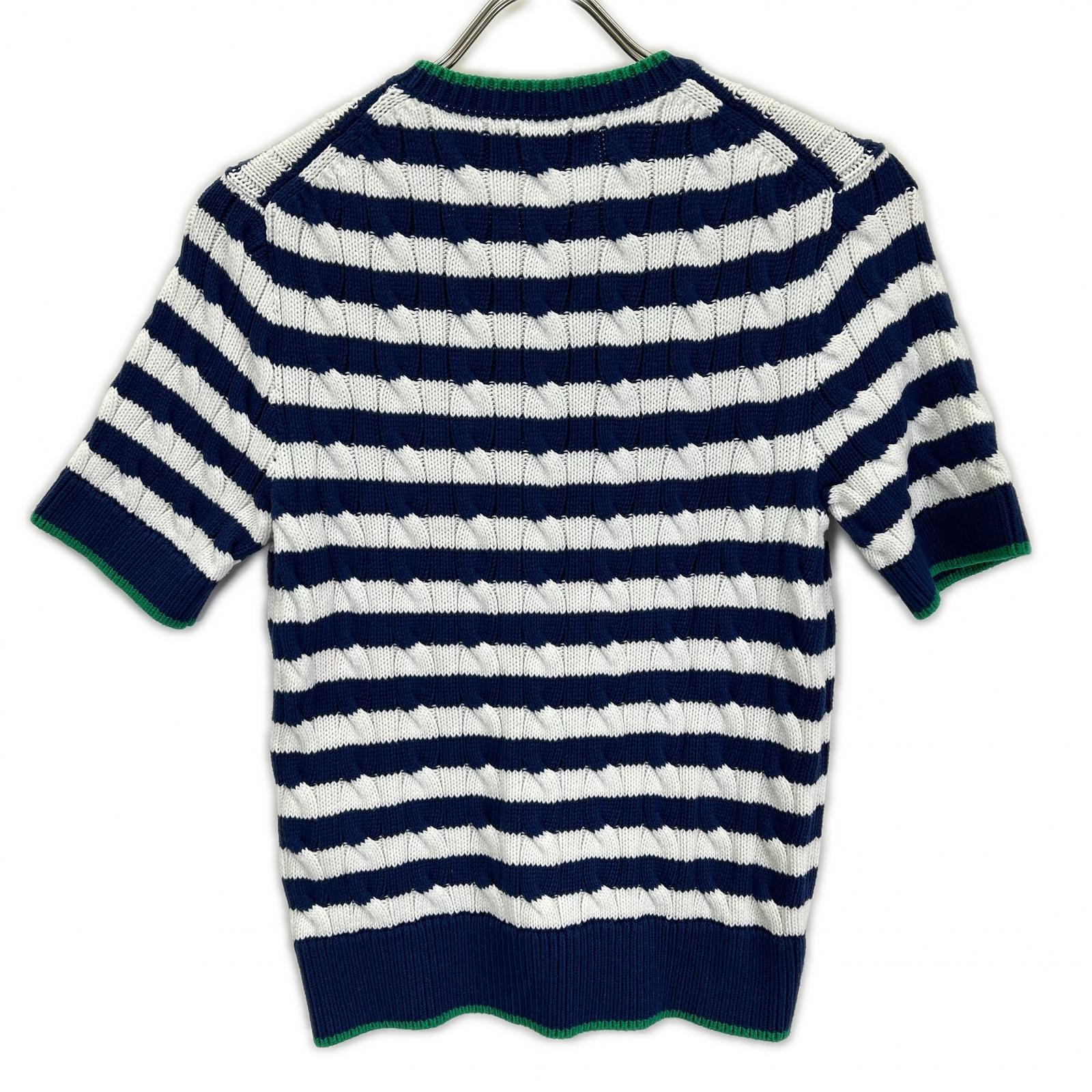 POLObyRalphLauren ポロラルフローレン 24SS ブルー×ホワイト ストライプド ケーブルニット ショートスリーブ カーディガン トップス