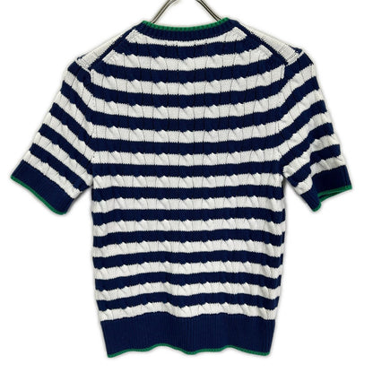 POLObyRalphLauren ポロラルフローレン 24SS ブルー×ホワイト ストライプド ケーブルニット ショートスリーブ カーディガン トップス
