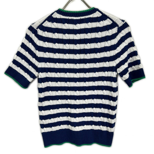 POLObyRalphLauren ポロラルフローレン 24SS ブルー×ホワイト ストライプド ケーブルニット ショートスリーブ カーディガン トップス