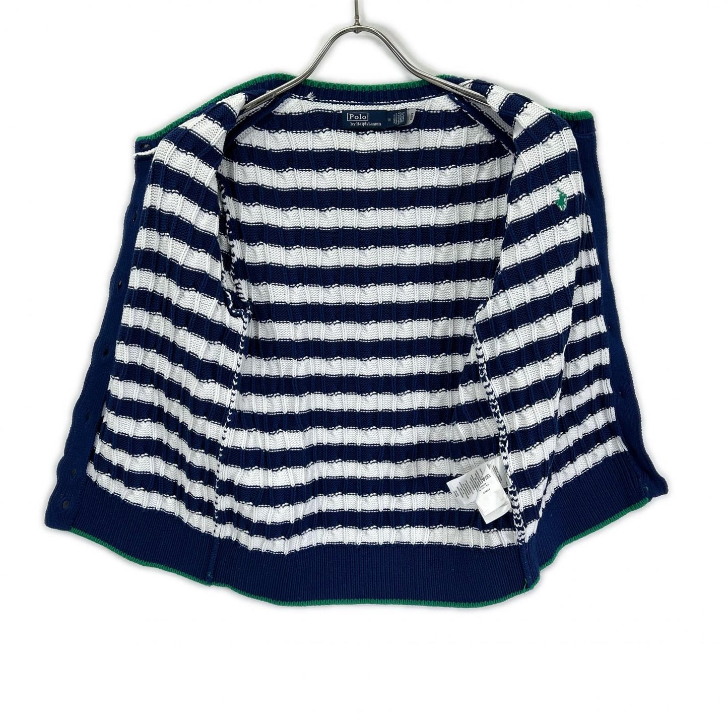 POLObyRalphLauren ポロラルフローレン 24SS ブルー×ホワイト ストライプド ケーブルニット ショートスリーブ カーディガン トップス
