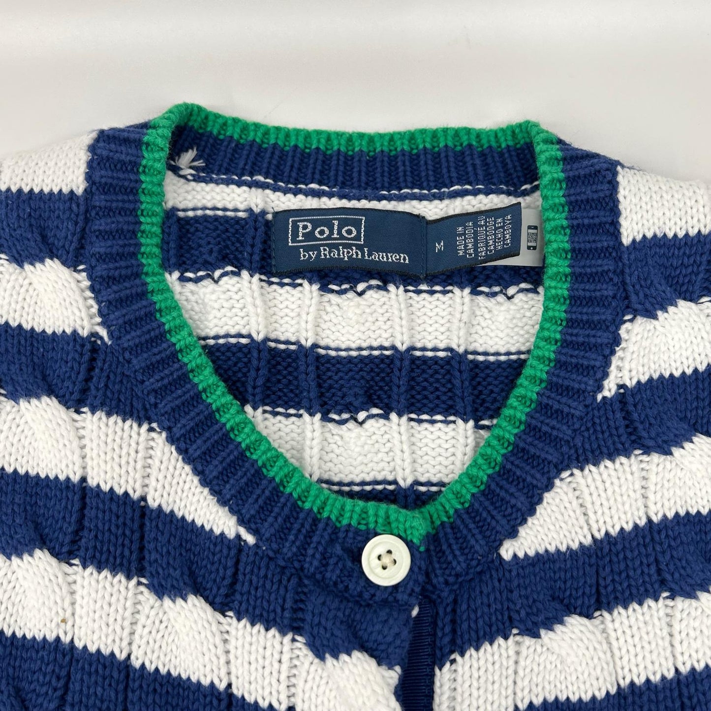 POLObyRalphLauren ポロラルフローレン 24SS ブルー×ホワイト ストライプド ケーブルニット ショートスリーブ カーディガン トップス