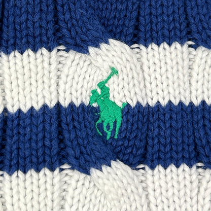 POLObyRalphLauren ポロラルフローレン 24SS ブルー×ホワイト ストライプド ケーブルニット ショートスリーブ カーディガン トップス