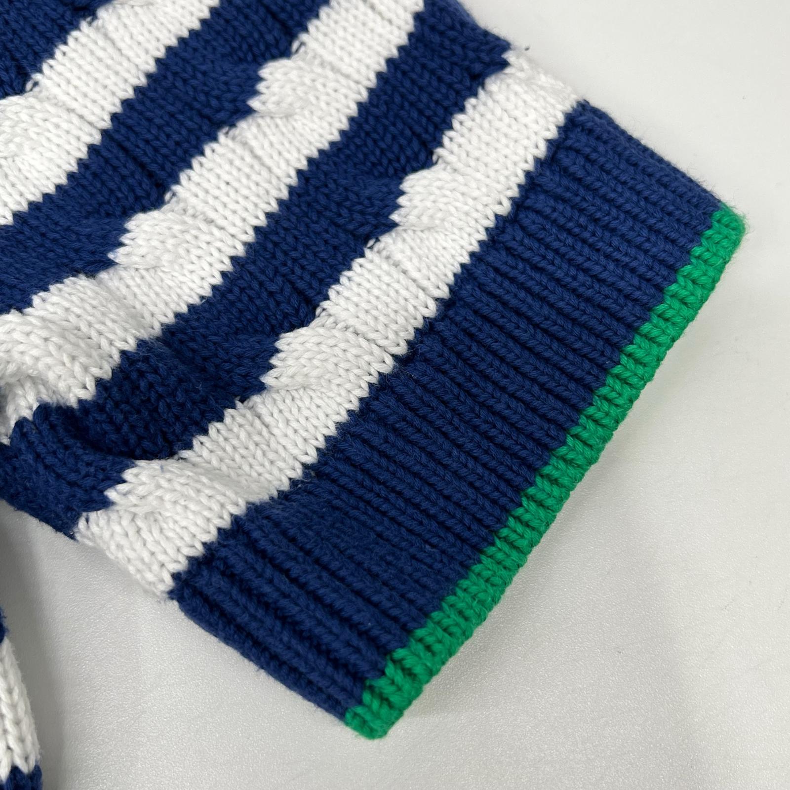 POLObyRalphLauren ポロラルフローレン 24SS ブルー×ホワイト ストライプド ケーブルニット ショートスリーブ カーディガン トップス