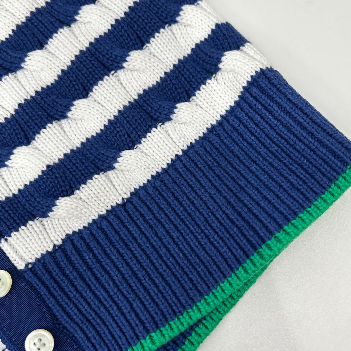 POLObyRalphLauren ポロラルフローレン 24SS ブルー×ホワイト ストライプド ケーブルニット ショートスリーブ カーディガン トップス