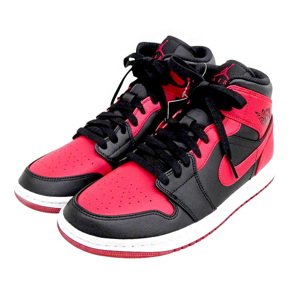 NIKE ナイキ 新品同様 AIR JORDAN 1 MID ブレッド スニーカー シューズ メンズ ブラック×レッド 26.5cm 554724-074 シューズ