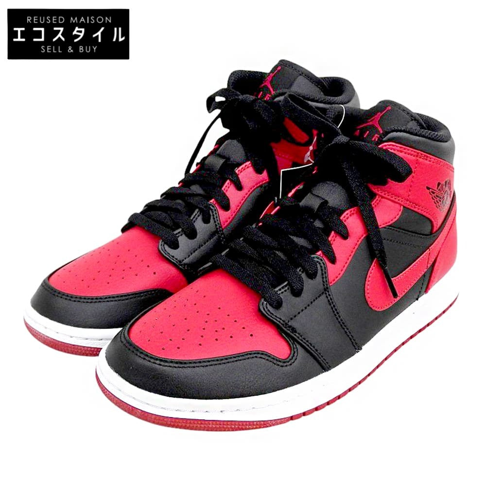NIKE ナイキ 新品同様 AIR JORDAN 1 MID ブレッド スニーカー シューズ メンズ ブラック×レッド 26.5cm 554724-074 シューズ