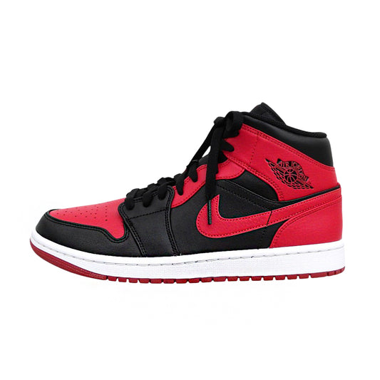 NIKE ナイキ 新品同様 AIR JORDAN 1 MID ブレッド スニーカー シューズ メンズ ブラック×レッド 26.5cm 554724-074 シューズ