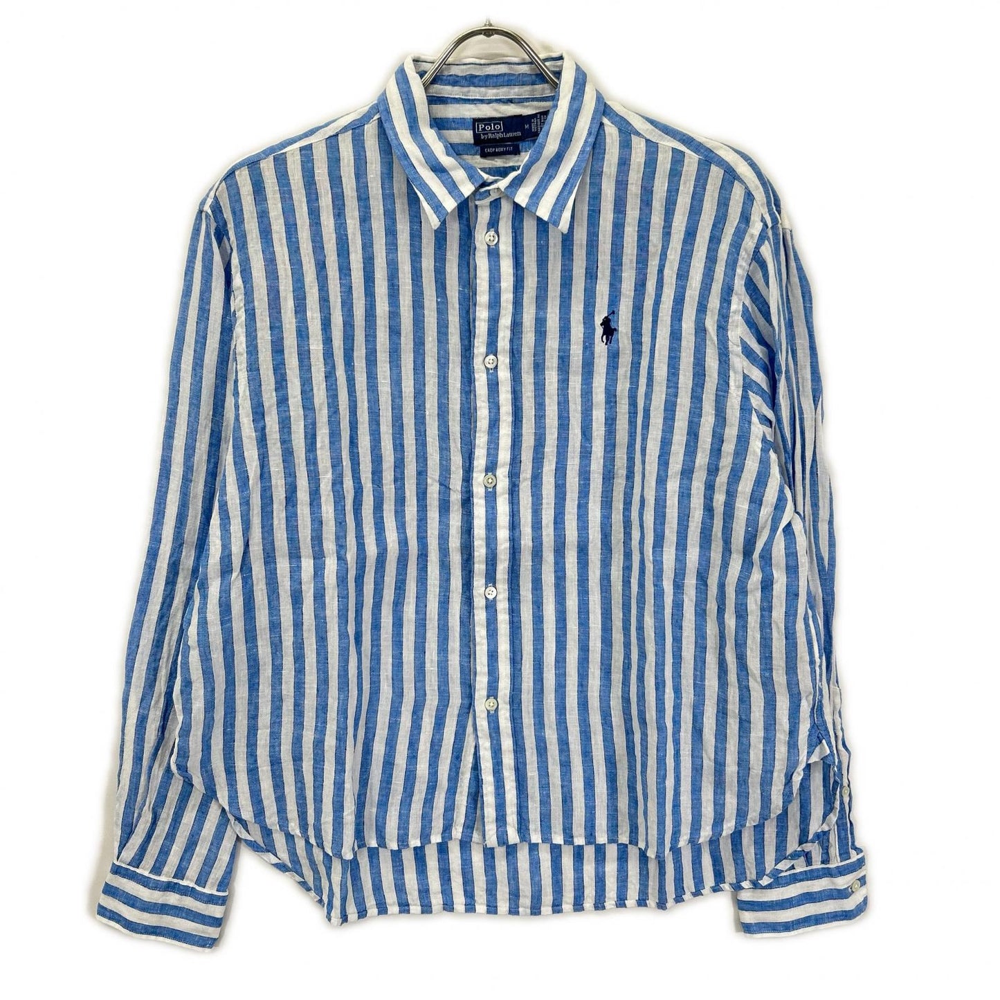 POLObyRalphLauren ポロラルフローレン ライトブルー×ホワイト リネン100 ストライプ ロングスリーブ ボタンシャツ トップス