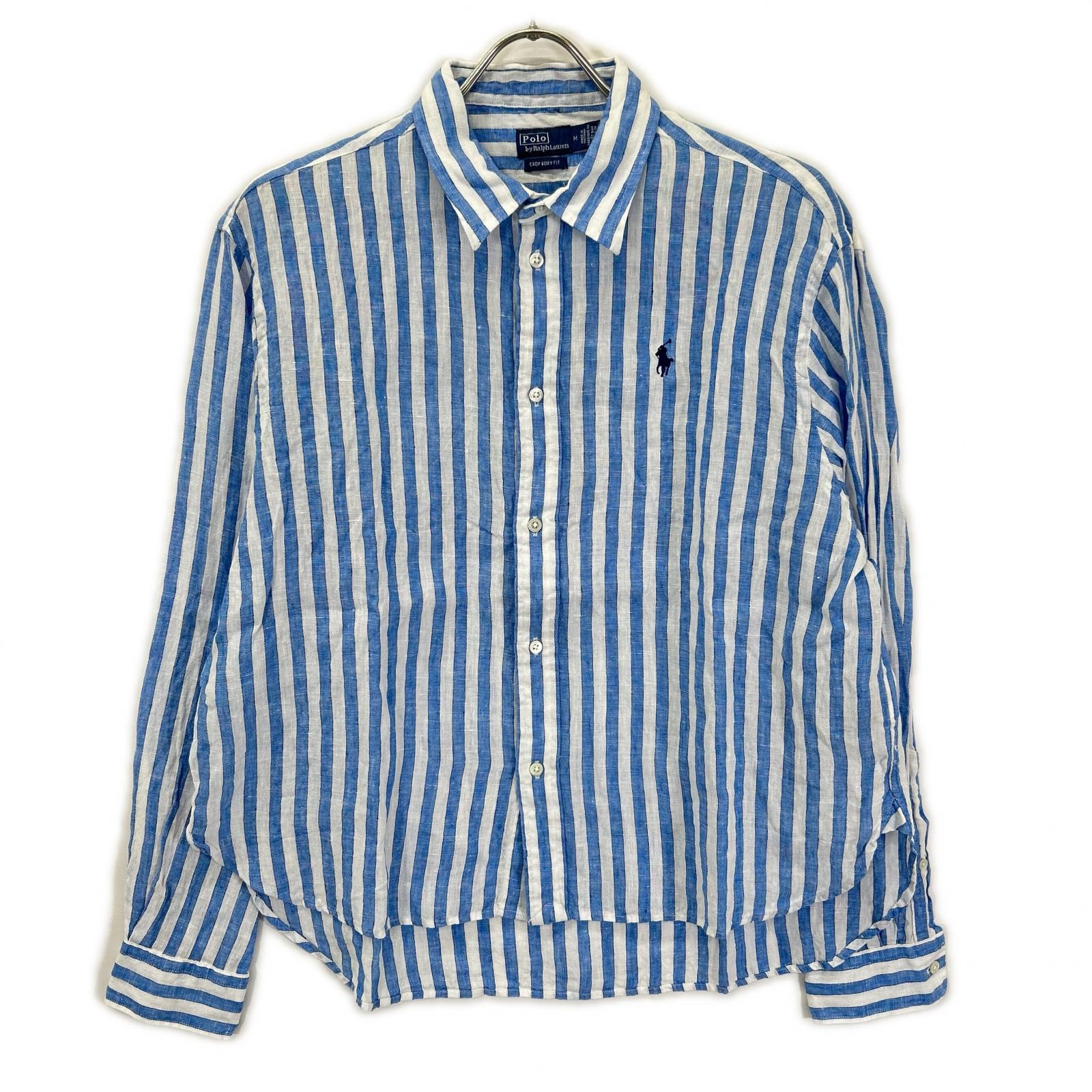 POLObyRalphLauren ポロラルフローレン ライトブルー×ホワイト リネン100 ストライプ ロングスリーブ ボタンシャツ トップス