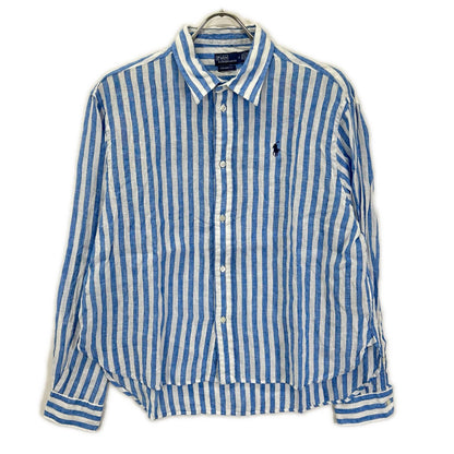 POLObyRalphLauren ポロラルフローレン ライトブルー×ホワイト リネン100 ストライプ ロングスリーブ ボタンシャツ トップス