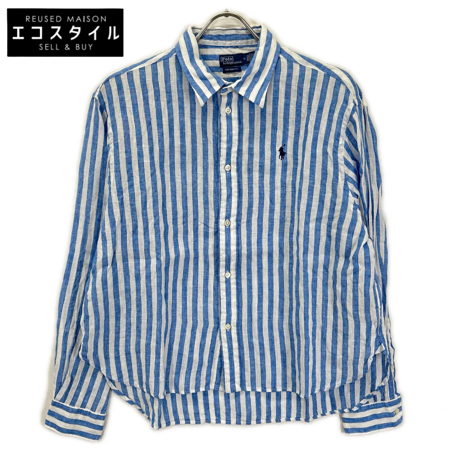 POLObyRalphLauren ポロラルフローレン ライトブルー×ホワイト リネン100 ストライプ ロングスリーブ ボタンシャツ トップス