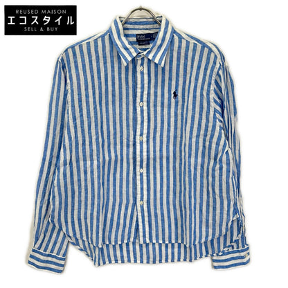 POLObyRalphLauren ポロラルフローレン ライトブルー×ホワイト リネン100 ストライプ ロングスリーブ ボタンシャツ トップス