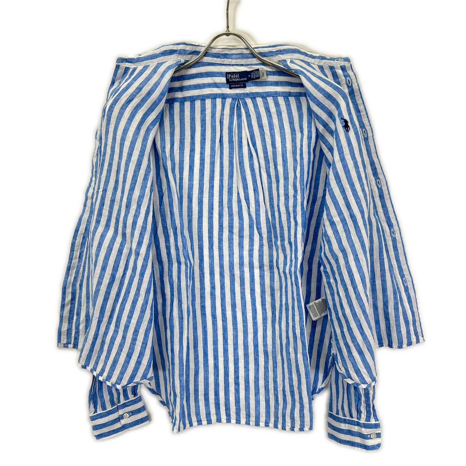 POLObyRalphLauren ポロラルフローレン ライトブルー×ホワイト リネン100 ストライプ ロングスリーブ ボタンシャツ トップス